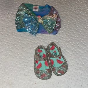 Clear glitter jelly shoes with bow headband
